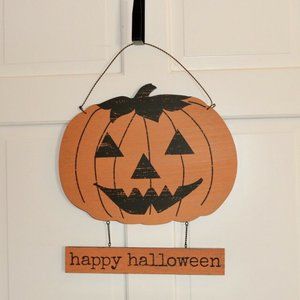Happy Halloween Pumpkin Hanging Sign Rustic Large